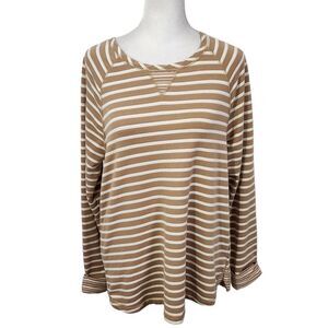 D&Co. Tan Striped Long Sleeve T-Shirt Size Small Tan Striped French Terry Tee